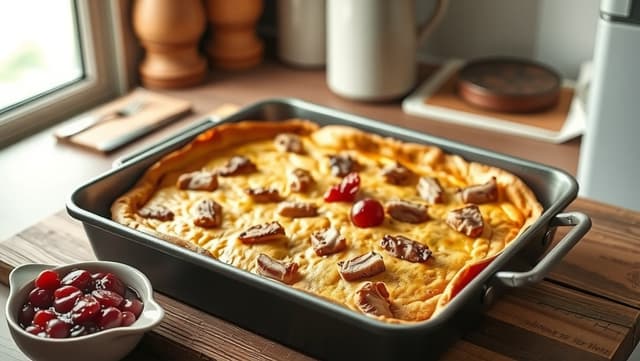 Fläskpannkaka i ugn som blir gyllenbrun och knaprig