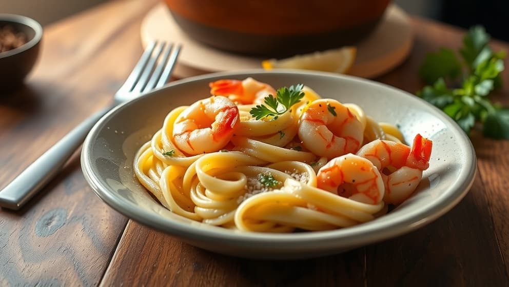 Pasta med räkor som blir krämig och god varje gång